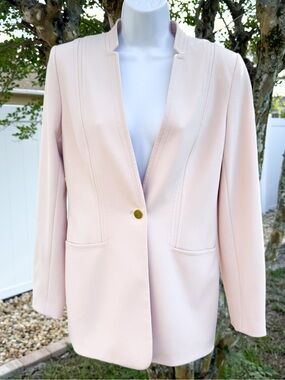 Calvin Klein Blush Pink Open Front Blazer Jacket Gold Button Size 6